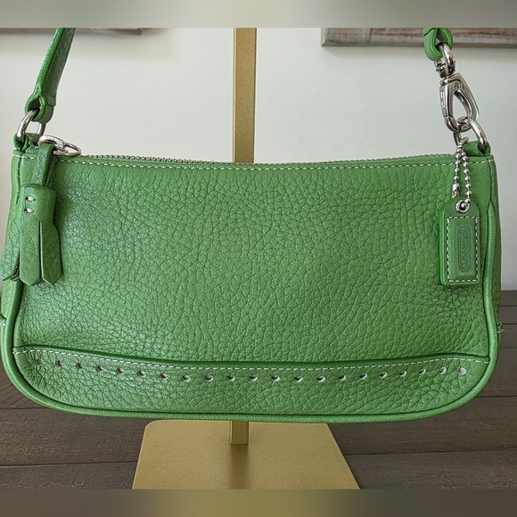 Vintage Coach Y2K Hamptons Demi Bag In Green Pebble Grain Leather - Picture 7 of 15